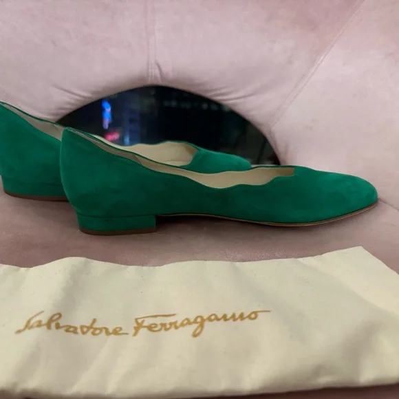 NWT Salvatore Ferragamo Turchina Ballet Flats Shoes in Green - Picture 8 of 8